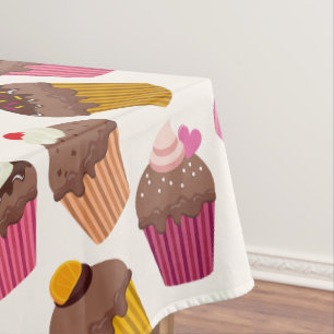Cupcake Pattern, Muffin Pattern, Chocolate, Hearts Tablecloth