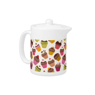 Cupcake Pattern, Muffin Pattern, Chocolate, Hearts Teapot
