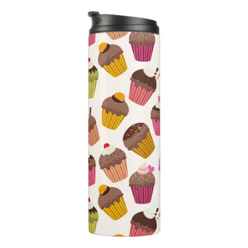 Cupcake Pattern Muffin Pattern Chocolate Hearts Thermal Tumbler