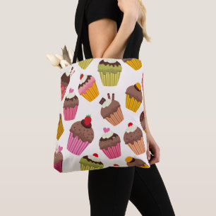 Cupcake Pattern, Muffin Pattern, Chocolate, Hearts Tote Bag