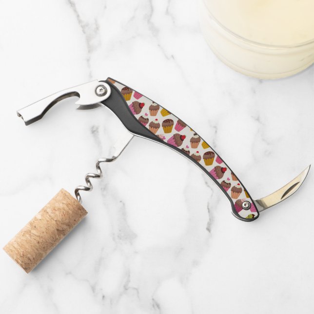 Cupcake Pattern, Muffin Pattern, Chocolate, Hearts Waiter's Corkscrew (Front)