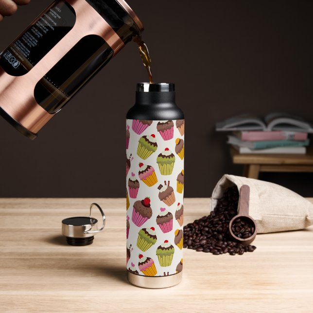 Cupcake Pattern, Muffin Pattern, Chocolate, Hearts Water Bottle (Coffee)
