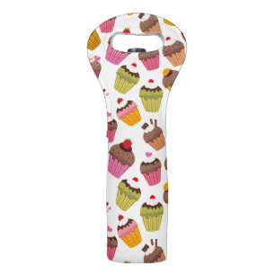 Cupcake Pattern, Muffin Pattern, Chocolate, Hearts Wine Bag