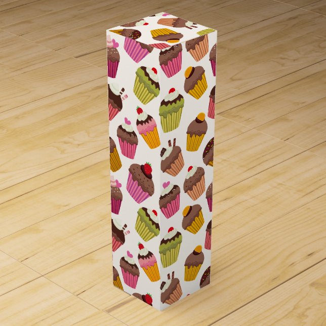 Cupcake Pattern, Muffin Pattern, Chocolate, Hearts Wine Box (Front)