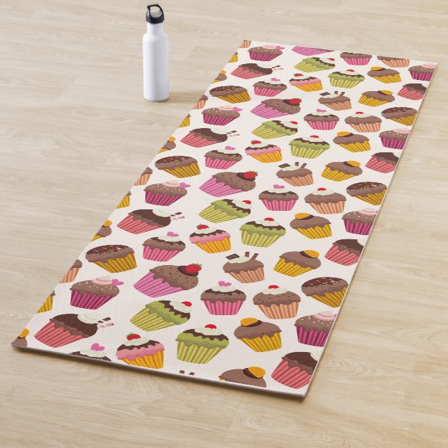 Cupcake Pattern, Muffin Pattern, Chocolate, Hearts Yoga Mat (In Situ)