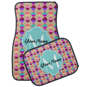 Cupcake Pattern Personalized Monogram Car Mats