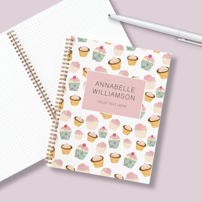 Cupcake Pattern Personalized Notebook (Cute cupcake planner. Add your own name & custom text.  )