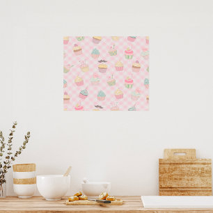 Cupcake Pattern Pink Gingham Poster