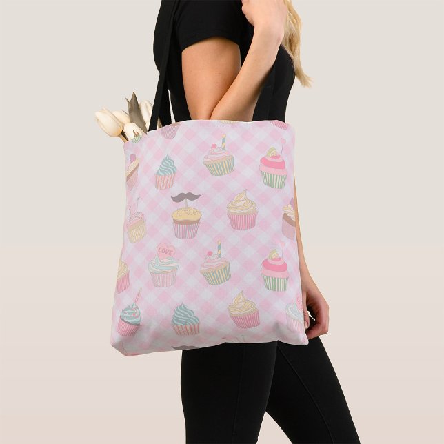Cupcake Pattern Pink Gingham Tote Bag (Creator Uploaded)