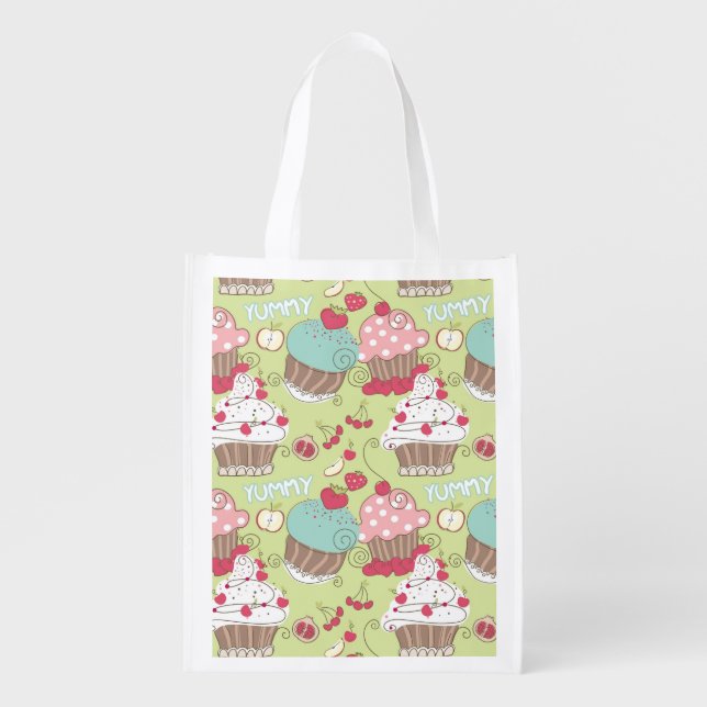 Cupcake pattern reusable grocery bag (Front)