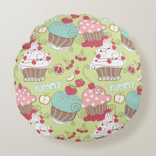 Cupcake pattern round pillow (Front)