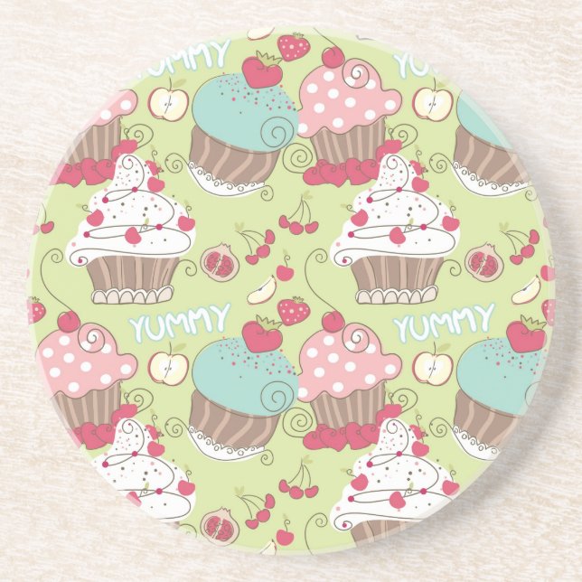 Cupcake pattern sandstone coaster (Front)