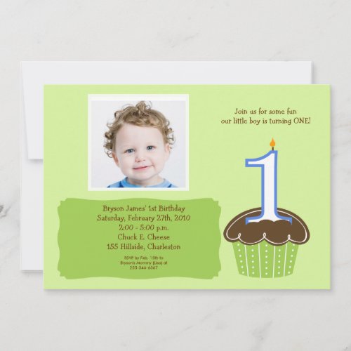 Cupcake PHOTO Birthday Invitation Babies 1st