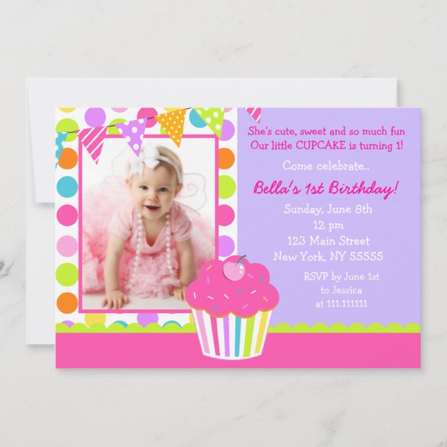 Cupcake Photo Birthday Party Invitation (Front)