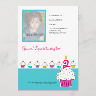Cupcake Photo Invitation, Birthday Party Invitation