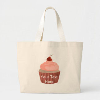 Cupcake-Pink and Red Large Tote Bag