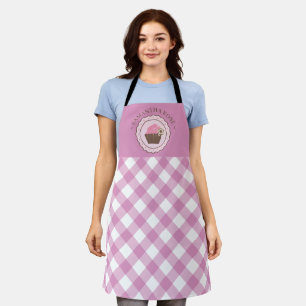 Cupcake Pink and White Plaid Custom Name Apron