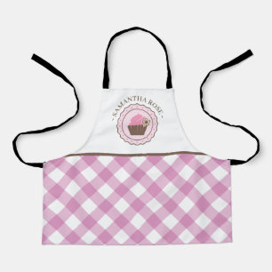 Cupcake Pink and White Plaid Custom Name Apron