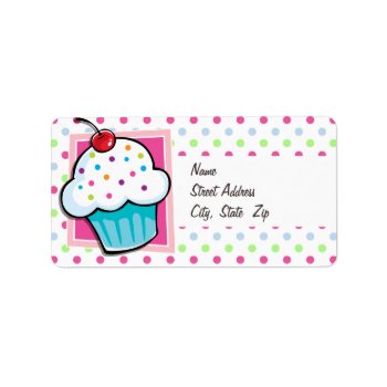 Cupcake  Pink  Blue  Green  Polka Dots Label by Birthday_Party_House at Zazzle
