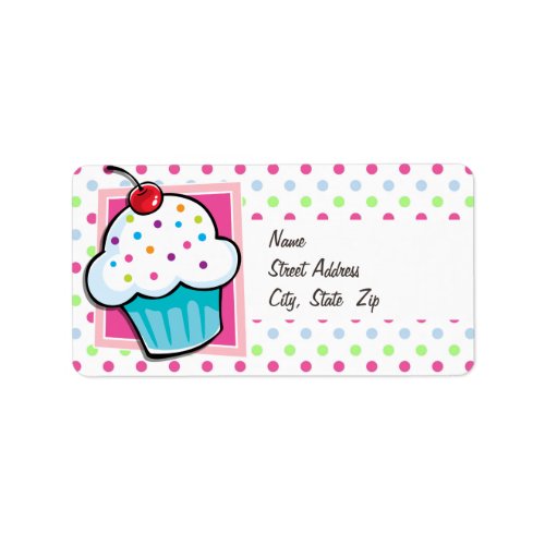 Cupcake Pink Blue Green Polka Dots Label