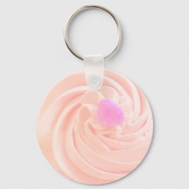 Cupcake pink frosting candy heart cute keychain (Front)
