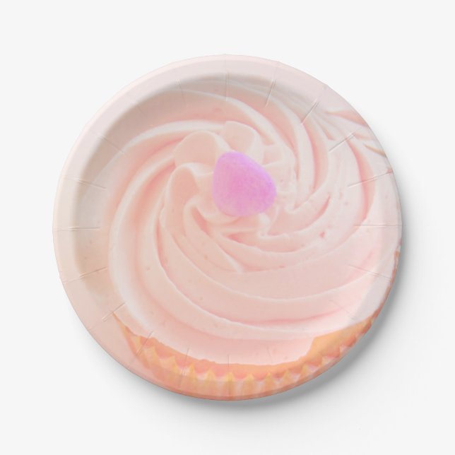 Cupcake pink frosting candy heart cute paper plates (Front)