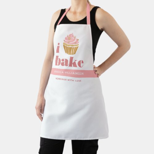 Cupcake Pink Gold I Bake Modern Bold Typography Apron