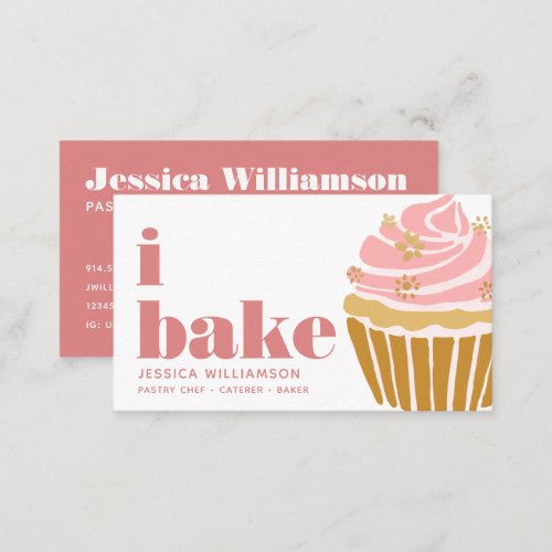 Cupcake Pink Gold Pastry Chef Bake Modern Type Business Card