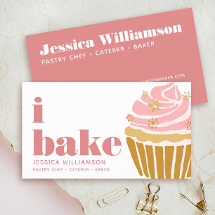 Cupcake Pink Gold Pastry Chef Bake Modern Type Business Card
