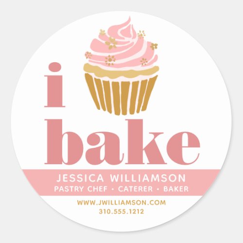 Cupcake Pink Gold Pastry Chef Bake Modern Type Classic Round Sticker