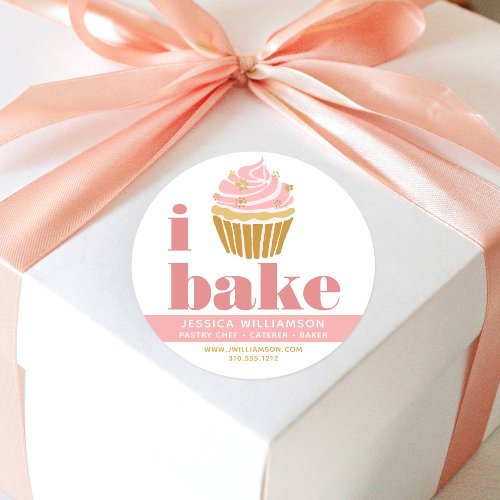 Cupcake Pink Gold Pastry Chef Bake Modern Type Classic Round Sticker