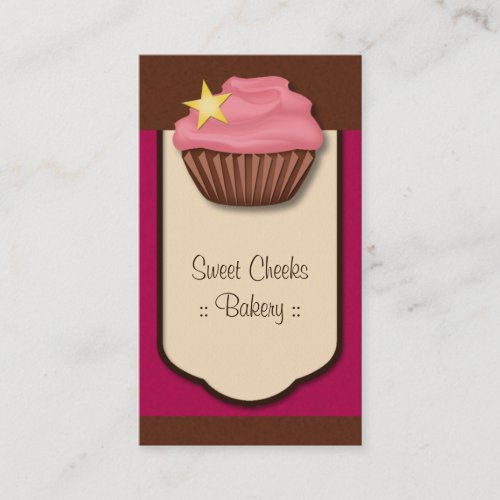 Cupcake Pink Magenta Brown Vertical Business Card