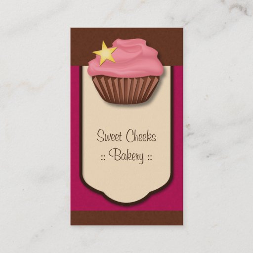 Customizable Cupcake Pink Magenta Brown Vertical Business Card