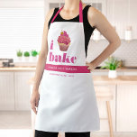 Cupcake Pink Red Gold Bake Modern Bold Typography Apron<br><div class="desc">Here’s a wonderful way to add to the fun of baking, as well as further promote your business. Add extra sparkle to your culinary adventures whenever you wear this elegant, sophisticated, simple, and modern apron. “I bake” in pink bold, typography, a graphic pink, red and faux gold glitter cupcake and...</div>
