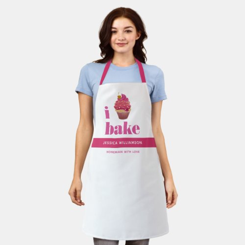 Cupcake Pink Red Gold Bake Modern Bold Typography Apron