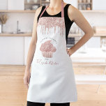 Cupcake Pink Rose Glitter Drips Bakery Pastry Chef Apron<br><div class="desc">Here’s a wonderful way to add to the fun of baking. Add extra sparkle to your culinary adventures whenever you wear this elegant, sophisticated, simple, and modern apron. A sparkly, pink rose gold cupcake, glitter drips, and handwritten typography overlay a white background. Personalize with your name, business, or other copy....</div>
