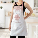 Cupcake Pink Rose Glitter Drips Marble Bakery Chef Apron<br><div class="desc">Here’s a wonderful way to add to the fun of baking. Add extra sparkle to your culinary adventures whenever you wear this elegant, sophisticated, simple, and modern apron. A sparkly, rose gold cupcake, glitter drips, and handwritten typography overlay a white marble gold veined background. Personalize with your name, business, or...</div>