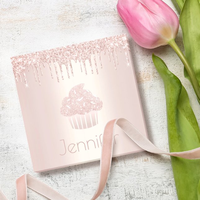 Cupcake pink rose gold glitter drips modern name post-it notes (Creator Uploaded)