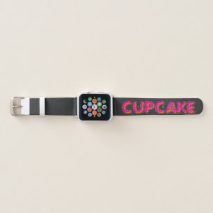 Cupcake Pink Text Custom Black Apple Watch Band