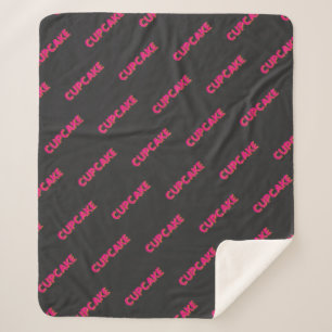 Cupcake Pink Text Custom Black Sherpa Blanket
