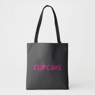 Cupcake Pink Text Custom Black Tote Bag