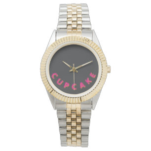 Cupcake Pink Text Custom Black Watch