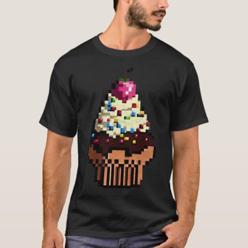 Cupcake Pixel 8 bit Retro Hungry Byte Game Cake Fo T_Shirt