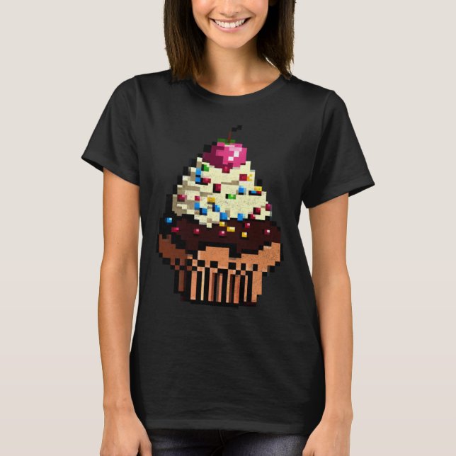 Cupcake Pixel 8 bit Retro Hungry Byte Game Cake Fo T-Shirt (Front)
