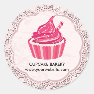 Cupcake Polka Dot Pattern Traditional Frame Bakery Classic Round Sticker