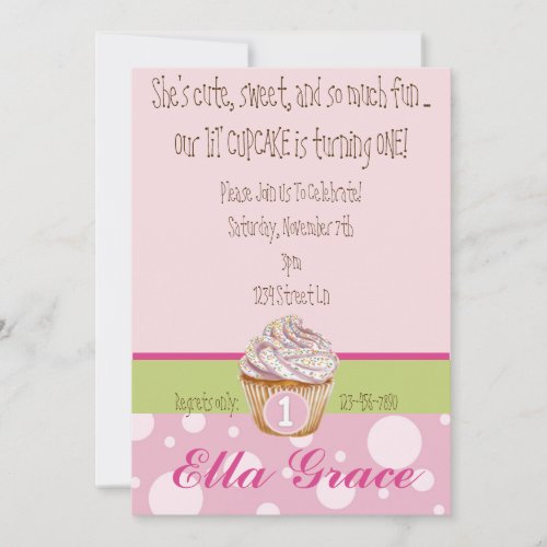 Cupcake &amp; Polka Dots - Green Custom Invitations