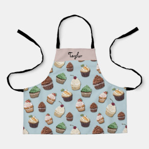 Cupcake Print Add Your Name Steel Blue Bakery Apron