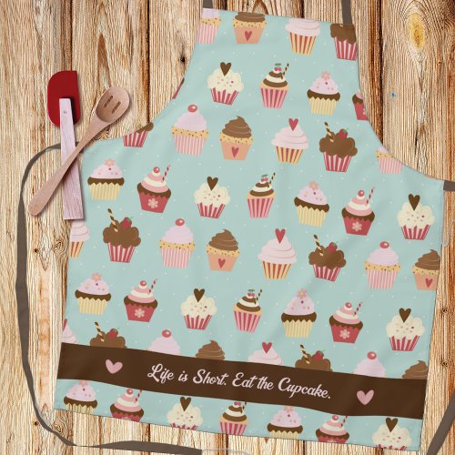 Cupcake Print Pattern on Light Blue Apron