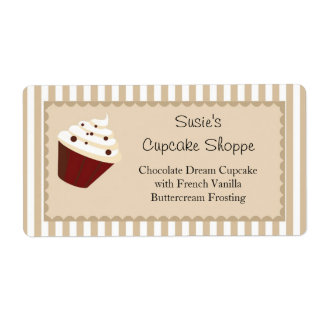 Cupcake Product Labels, Soft Mocha Stripes Label