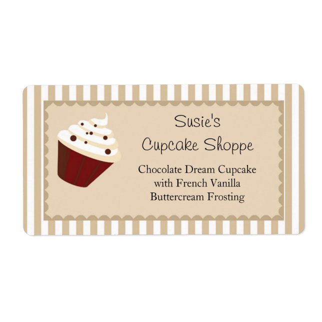 Cupcake Product Labels, Soft Mocha Stripes Label (Front)
